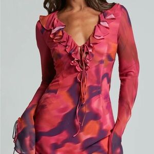 Showpo Pink and Purple Alesya Ruffle Mini Dress